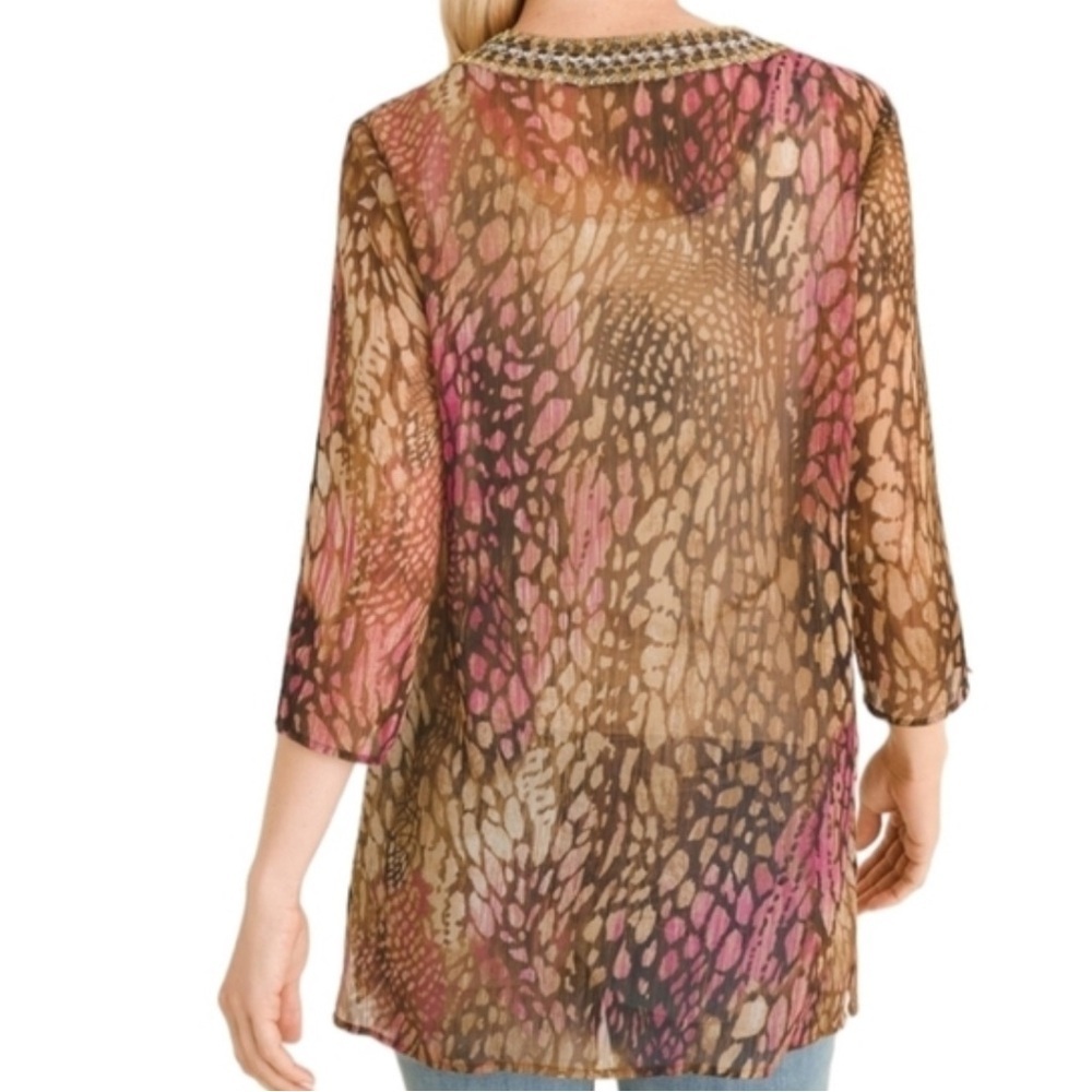 Gorgeous embellished animal print sheer top from Chicos size 1 EUC - Picture 2 of 12